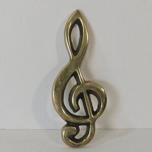 Vintage Solid Brass Treble Clef Musical Note Paperweight or Wall Hanging 5”
